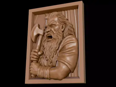 Angry Woodcutter Bas Relief 3D Model for CNC and 3D Printing 3D print model