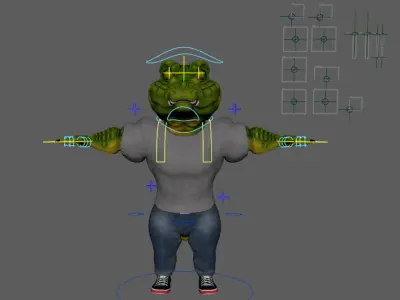 Stylized Anthropomorphic Crocodile Character  Rigged  3D model