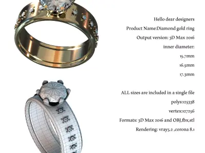 Diamond gold ring 3D print model