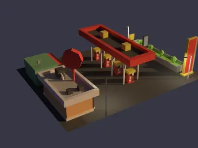 Low Poly Gas Station Low-poly 3D model