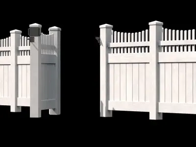 Wooden Fence set PBR 04 Low-poly 3D model