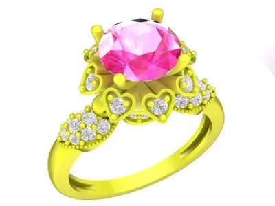 A7475 Fashion Heart Diamond Women Ring 3D Model 3D print model