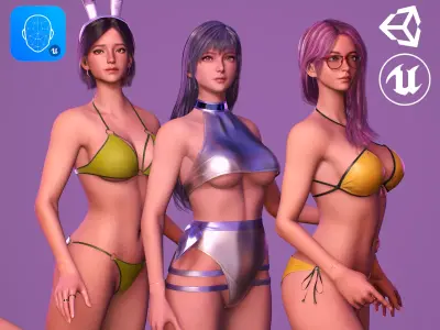 Girls in Swimsuits - Cute Stylized Characters Beach Casual Girls Low-poly 3D model