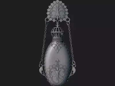 Perfume ornate bottle on chain 3D print model
