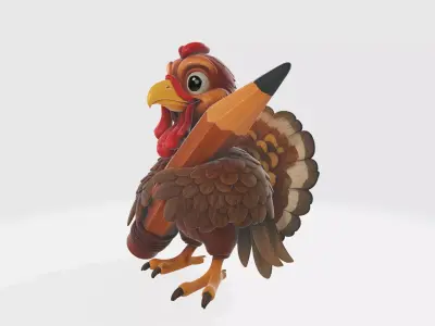 Cute Turkey with Pencil 3D Print Model Thanksgiving Decor 3D print model