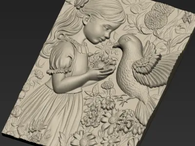 A Little Girl Feeding Pigeon A2 3D print model