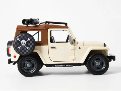 Cartoon Scout Jeep Toy with Binoculars and Skull Symbol Low-poly 3D model