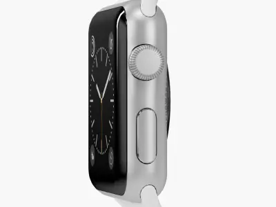 Apple Watch Silver Aluminum Case White Sport Band Low-poly 3D model