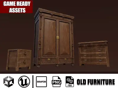 Old Furniture Game Ready Asset Low-poly 3D model