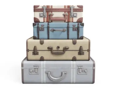 Set of Vintage Suitcases Low-poly 3D model