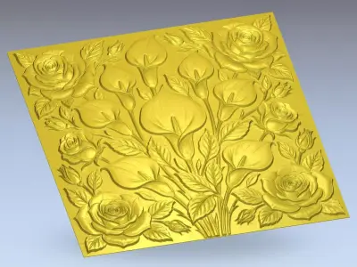 Modern Floral Relief Panel Wall Decor Set STL Mural CNC 312 3D model