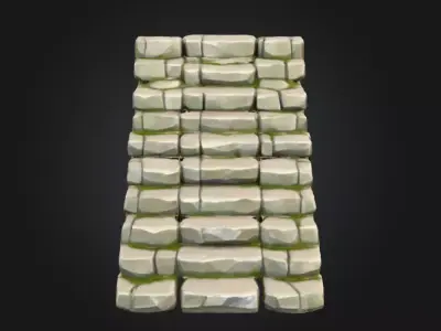Mossy Stone Stairway Low-poly 3D model
