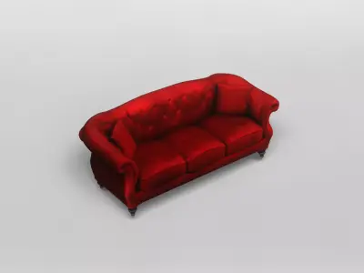 Classic Red Tufted Sofa 3D Model 3D model
