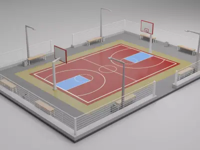 Cartoon Basketball Court Low-poly 3D model