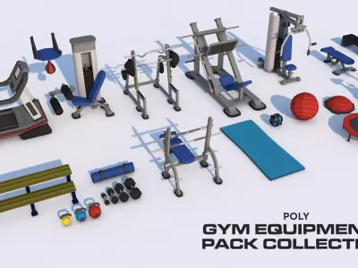 Poly Gym Equipments Pack Collection Low-poly 3D model