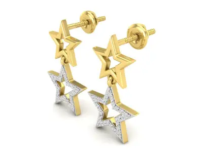 AV 634 Diamond Ladies Star Shape Dangling Drop Earrings 3D print model