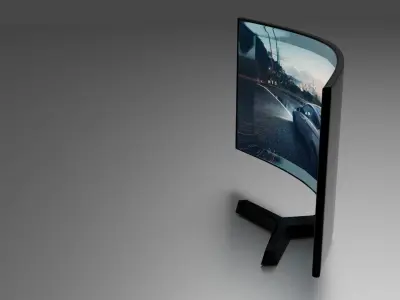Monitor curved tv screen with car Free 3D model