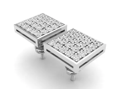 AV 493 Diamond Square Men Hip Hop Iced Stud Earrings 3D print model