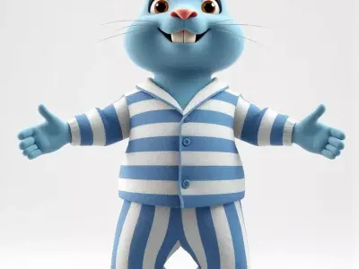 Blue Bunny Rigged and Animated Character Model in Pajamas Low-poly 3D model