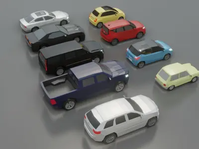 low-poly cars pack - 9 cars Low-poly 3D model