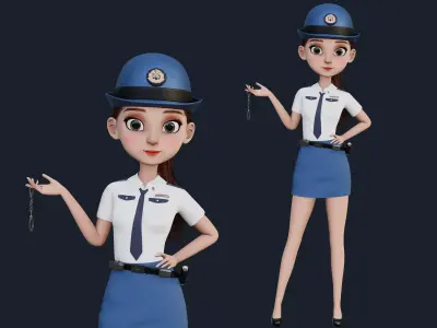 Cartoon Police Rigged Low-poly 3D model