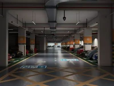 Modern Underground Parking Garage 3D Model Low-poly 3D model