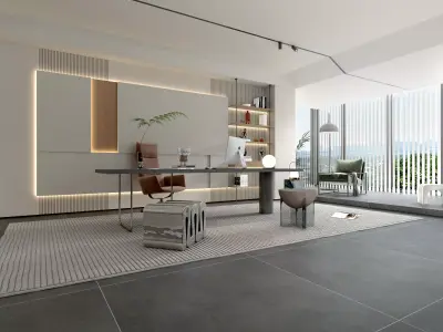Study office Low-poly 3D model