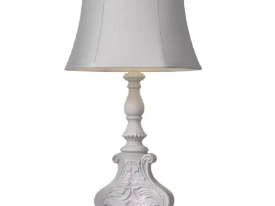 Classic Nightstand rustic Table Lamp with Carved Wooden Base 3D model