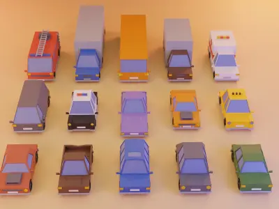 15 Cartoon Low Poly Cars Low-poly 3D model
