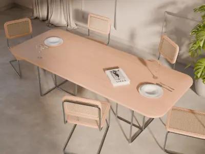 Wood Dining Table - Metal Table PBR Ready Low-poly 3D model