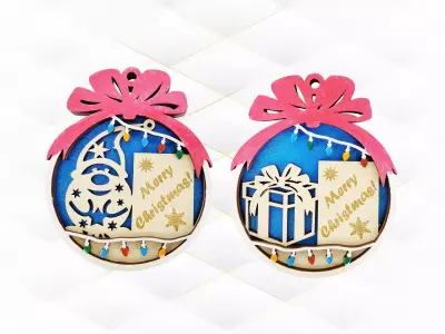 Christmas tree ball 2 designs laser cut template 3D print model