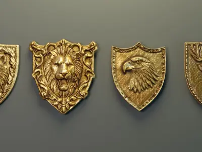 Heraldic Emblem Set PBR Low-poly 3D model