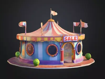 Stylized Low Poly Carousel Tent  Cartoon Circus Game Asset Low-poly 3D model