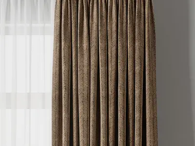 Curtain with rod 15 brown patterned curtain HBH Low-poly 3D model