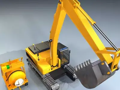 Excavator and concrete mixer 3D model