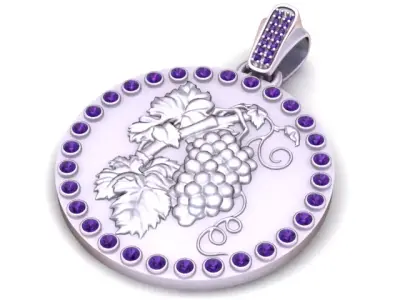 Grape Vine  Pendant with Diamond Border  3D Printable Jewelry 3D print model