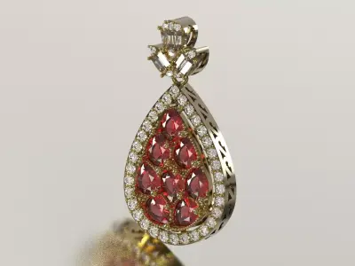 Statement Pear Drop Pendant with Cluster Rubies jp0398 3D print model