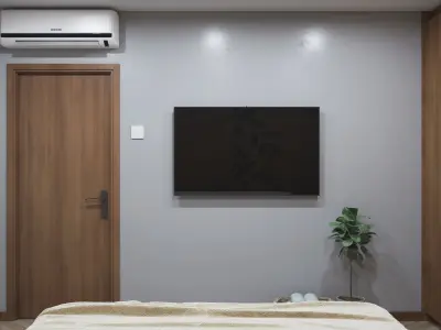 Bedroom 1 modern with wooden paneling 3D model