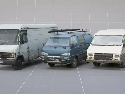 SKLAD - Roadside Vehicles Kit - Trucks Cars Signs Low-poly 3D model