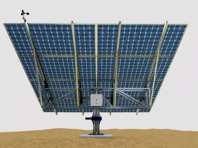 Solar Tracker Pole-2x4 Panel Layout-SOLAR-SIM V01 Low-poly 3D model