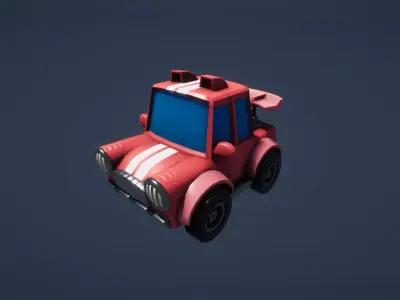 Red cartoon toy car for video games Low-poly 3D model