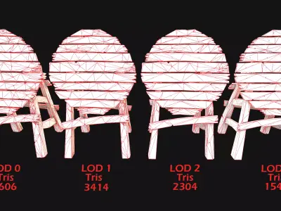 Medieval Wooden Target Shooting Range Environment Furniture Set Low-poly 3D model