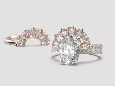 Solitaire ring with 3 band set in 17 US sizes 3D print model