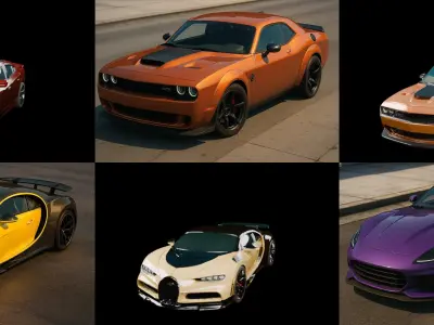 Sport Car bundle 6 pack 100 glb 3D model