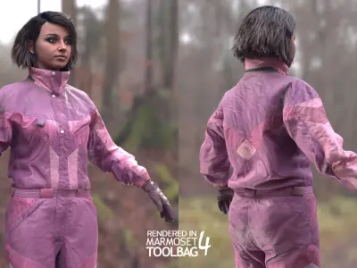 Woman - Winter Overalls - Modular - Rigged Low-poly 3D model