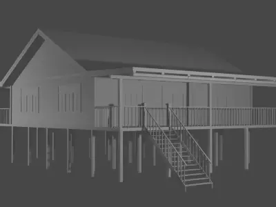Wooden House with Veranda on Stilts Free 3D model