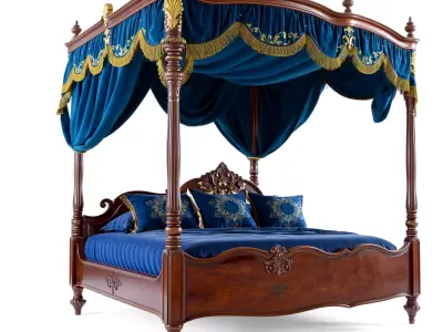 Regal Blue Canopy Bed model pack Low-poly 3D model