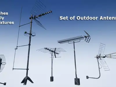 Set of outdoor TV Antennas Low-poly 3D model