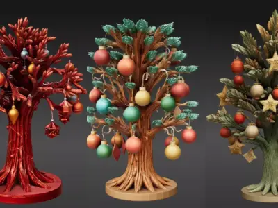 Ornament Tree 3D Model Three Model Pack Hanging Decoration 3D model