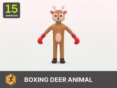 Boxing Deer Animal Animated Low-poly 3D model